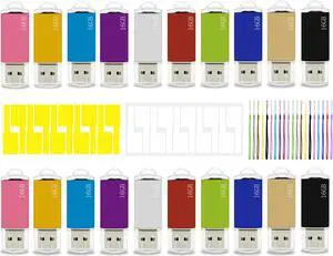 USB Memory Stick Nicepicten 16GB USB Storage 2.0 Flash Drive Thumb Drives 20 Pack Bulk USB Jump Drive 16GB Pendrive Zip Drive USB Key with LED Indicators, 20PCS Lanyards & Color Label Tags Mixcolor