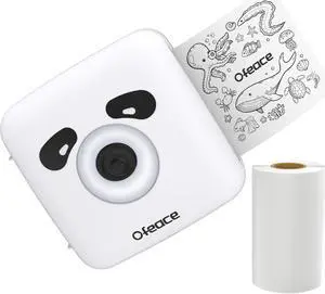 Ofeace Mini Sticker Printer Maker Machine with Paper, 300DPI Mini Thermal Portable Inkless Printer for Label, Study Notes, Pictures, DIY, Journal, Portable Bluetooth Pocket Phone Printer (White)