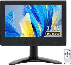 OSCY 7 Inch Small Monitor 1024x600 Mini HDMI Monitor Support HDMI VGA AV BNC Inputs, Built in Dual Speaker and Remote Contro, Tiny Monitor for PC/Mac/TV/Raspi/Camera/Gaming/CCTV