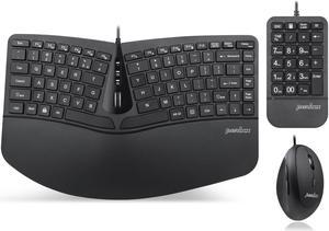 Perixx PERIDUO-406A, 3-in-1 Wired Compact Ergonomic Keyboard with Vertical Mouse and Numeric Keypad - Adjustable Palm Rest - Tilt Wheel - Membrane Low Profile Keys - US English Layout