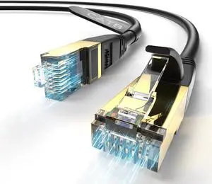 Cat8 Ethernet Cable 100ft,Internet Indoor&Outdoor LAN Cable 26AWG Heavy Duty Waterproof Networking Patch Shielded SFTP Durable Gold Plated RJ45 Connector