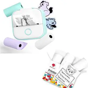Phomemo T02 Printer Set with 3 Rolls Paper Inkeless Printer- Mini Printer Sticker Maker Bluetooth Thermal Pocket Printer for Study Notes, Stickers, Photos, DIY Printing, for Birthday, Green