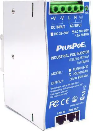 Gigabit Industrial PoE++ Injector 95W IEEE 802.3BT/at/af Compliant, Input AC120V Hardened High Power PoE Adapter with DIN Rail Mount