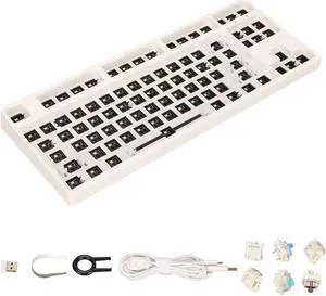 Pomya 87 Keys RGB Mechanical Keyboard DIY Kit, TKL Layout Switch Hot Swap Mechanical Keyboard, ABS Aluminum Alloy Modular Mechanical Keyboard for DIY(White)