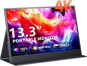 4K Portable Monitor, 13.3" UHD IPS Portable Laptop Monitor, Second Monitor Dual USB C HDMI Computer Gaming Display with Speakers, Travel Monitor for PC Phone PS4/5 Xbox Switch