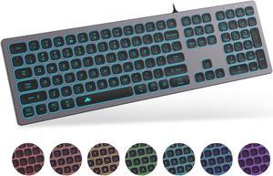 POWZAN Aluminum Quiet Wired Keyboard Backlit- Slim Chiclet Keyboard Compatible with Apple iMac, MacBook, Mac and PC, USB Keyboard Numeric Keypad RGB Lighted Key - Space Gray