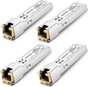 QINIYEK 4Pack 10/100/1000BASE-T RJ45 Copper SFP Ethernet Module, Gigabit SFP to RJ45 Mini-GBIC Transceiver for Cisco GLC-T/SFP-GE-T/GLC-TA, Mikrotik SRJ01, Netgear, Supermicro, up to 100m