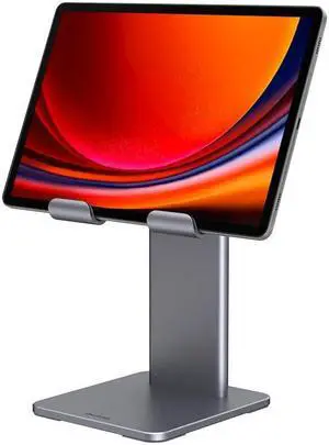 Qwiizlab Aluminum Stand for iPad Air iPad Pro Android Tablets, Adjustable 80degTilt, Metal Base (Space Gray)