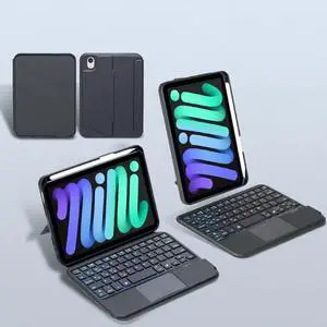QYiiD iPad Mini 6 Keyboard Case 2021 (8.3 Inch), Silicone+ABS Case, Magnetic Detachable Kickstand Case with Bluetooth Backlit Trackpad Keyboard for iPad Mini 6th Generation with Pencil Holder