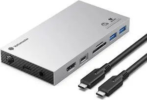 Yottamaster Aluminum USB C Hub with M.2 NVMe SSD Enclosure, 10-in-1 USB C Docking Station 10Gbps for NVMe PCI-E M.2 SSD, Support 100W Charging, 4K HDMI, RJ45, 4 USB Ports, Audio, SD/TF Card Reader