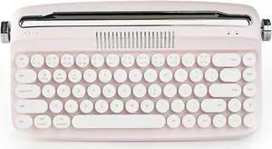 YUNZII Upgraded Wireless Typewriter Keyboard, Retro Aesthetic with Integrated Stand,Cute Round Keycaps, USB-C/Bluetooth Connection for Table, Phone, PC and Win/Mac/Android (B307, Baby Pink)