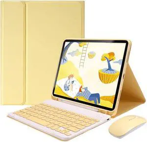 AnMengXinLing Lovely iPad 10.2 Keyboard Case for iPad 9th/8th/7th Generation,iPad 10.2 inch Keyboard case with Pencil Holder and Deatachable Keyboard Mouse (iPad 10.2 9th/8th/7th Gen, Yellow)