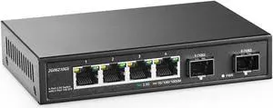 YuLinca 4 Port 2.5G Network Switch with 2x10G SFP, 2.5Gbps Network Hub Ethernet Splitter, Compatible with 100/1000/2500Mbps, Multi-Gigabit Fanless Unmanaged Metal Desktop Gaming Switch