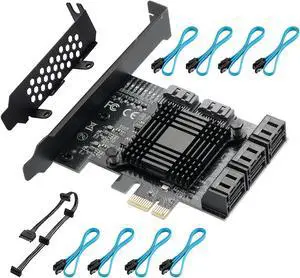 PCIE 1X SATA Card 8 Ports,with 8 SATA Cables and Low Profile Bracket, PCIE to SATA 3.0 6 Gbps Controller, PCIE to SATA Expansion Card,SATA Controller,SATA PCIE Card,ASM1064+JMB575 Chips