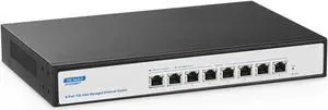 YuLinca 8 Port 10Gbps Managed Ethernet Switch, 10G/5G/2.5G/1000M Auto-Negotiation, 160Gbps Bandwidth, Support LACP/QOS/VLAN/IGMP, Desktop/Rackmount Managed Network Switch