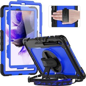 Timecity Case for Samsung Galaxy Tab S8 Plus 2022/ S7 FE 2021/ S7 Plus 12.4 inch Tablet, Durable Sturdy Protection Case with Screen Protector, 360 Rotating Stand &Hand Strap Case for S7 FE -Dark Blue
