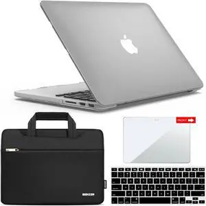 IBENZER Compatible with MacBook Pro 13 Inch Case 2015 2014 2013 end 2012 A1502 A1425, Hard Shell Case with Bag & Keyboard Cover & Screen Film for Old Version Mac Pro Retina 13, Clear, R13-CL+3SP