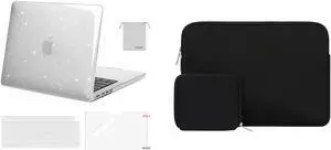 MOSISO Compatible with MacBook Pro 14 inch Case 2021 2022 Release A2442 M1, Neoprene Sleeve Bag&Plastic Hard Cased&Keyboard Cover&Screen Protector&Storage Bag, Transparent&Black