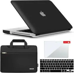 IBENZER Compatible with Macbook Pro 13 Inch case A1278 2012-2008, Hard Shell Case with Bag & Keyboard & Screen Cover for Old Version Mac Pro 13 with CD-ROM, Black, P13BK+3SP