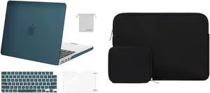 MOSISO Compatible with MacBook Pro 14 inch Case 2021 2022 Release A2442 M1, Neoprene Sleeve Bag&Plastic Hard Cased&Keyboard Cover&Screen Protector&Storage Bag, Deep Teal&Black