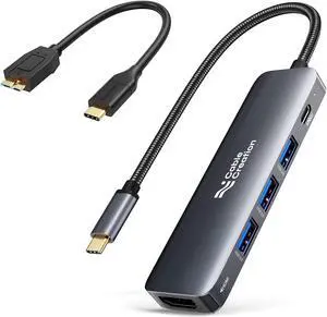 CableCreation Short Micro B to USB C Hard Drive Cable Bundle with 5-in-1 USB C Hub with HDMI, USB 3.0, Power delivery