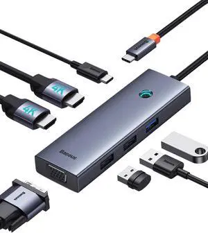 Docking Station Dual Monitor, Baseus 7 in 1 Laptop Docking Station 3 Monitors, USB C HUB with 4K HDMI, VGA, 100W PD, 3 USB for iPhone 15/MacBook/Dell/HP