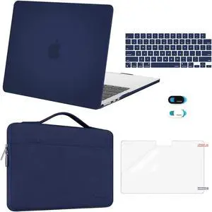 MOSISO Compatible with MacBook Air 13 inch Case 2025 2024 2023 2022 M4 A3240 M3 A3113 M2 A2681, Hard Shell&Sleeve Bag&Keyboard Skin&Webcam Cover&Screen Film for MacBook Air 13.6 inch, Navy Blue