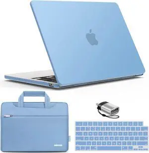 IBENZER Compatible with 2024 2023 2022 MacBook Air 13 inch case M3 A3113 M2 A2681, Hard Shell Case & Sleeve & Keyboard Cover & Type-C Adapter for Mac Air 13.6 with Touch ID, Airy Blue, KK-ARBL+3