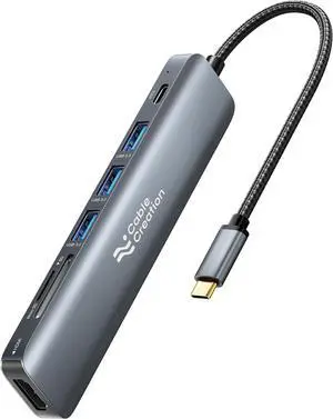 USB C Hub Multiport Adapter, CableCreation 7-in-1 USB C HDMI Hub with 4K 30Hz HDMI, 100W PD, 3 USB 3.0 5Gbps Data Ports, SD/TF Cards Reader for MacBook Pro/Air, iPad Pro, Pixelbook, XPS