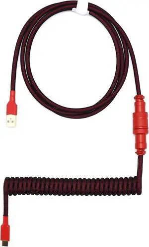 Kraken Black & Red Coiled Keyboard Cable - Artisan Red Coiled USB C Cable with Aviator Connector for Mechanical Gaming Keyboards (BRED)