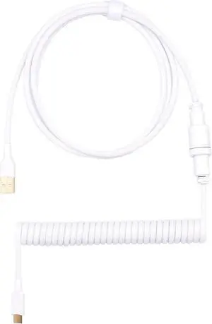 Kraken White Coiled Keyboard Cable - Artisan Coiled USB C Cable with Aviator Connector for Mechanical Gaming Keyboards (Pure White)