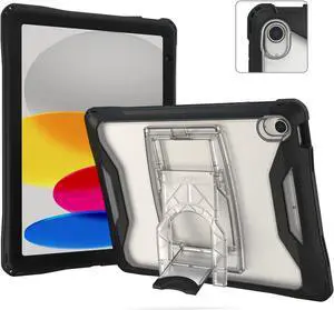 UZBL Case for iPad 10th Generation 10.9 Inch (2022), Aftershock Protective Clear Case, Built-in Screen Protector with Adjustable Kickstand, Complete Protection (Model #s A2696, A2757, A2777)