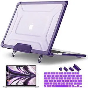 Batianda Case for M3 MacBook Air 13.6 inch 2024 2022 Model A3113/A2681- Full Protection Anti-Collision Design Foldable Stand TPU Bumper with Keyboard Cover Protector - Durable Scratch-Resistant,Purple