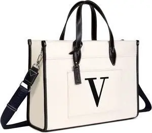 TOPDesign Initial Laptop Tote Bag for Women, Stylish Canvas Bag for 15.6 Inch Computer, Personalized Monogrammed Work Purse, Large Casual Business Briefcase, Office Handbag, Perfect Gifts for Her