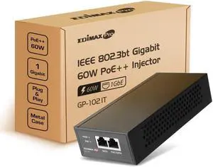 Edimax Pro Gigabit PoE++ 60W (30W/15W Compatible) Injector Adapter, Adds Power to PoE Powered Device (PD) Device for up to 100 Meters (328ft), Supports 802.3af 802.3at 802.3bt, GP-102IT