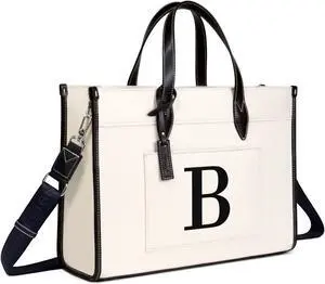TOPDesign Initial Laptop Tote Bag for Women, Stylish Canvas Bag for 15.6 Inch Computer, Personalized Monogrammed Work Purse, Large Casual Business Briefcase, Office Handbag, Perfect Gifts for Her