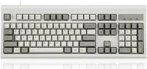 Perixx PERIBOARD-106M, Wired Performance Full-Size USB Keyboard, Curved Ergonomic Keys, Classic Retro Gray/White Color, US English Layout