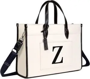 TOPDesign Initial Laptop Tote Bag for Women, Stylish Canvas Bag for 15.6 Inch Computer, Personalized Monogrammed Work Purse, Large Casual Business Briefcase, Office Handbag, Perfect Gifts for Her