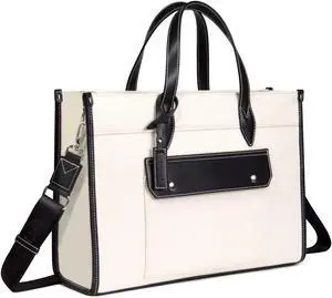 TOPDesign Initial Laptop Tote Bag for Women, Stylish Canvas Bag for 15.6 Inch Computer, Personalized Monogrammed Work Purse, Large Casual Business Briefcase, Office Handbag, Perfect Gifts for Her