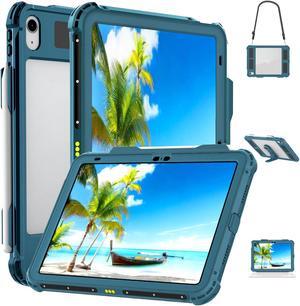 ShellBox Case iPad 10th Gen 10.9 inch Waterproof Case, Full-Body Heavy Duty Shockproof Protective Cover with Kickstand Built-in Screen Protector Pencil Holder Shoulder Strap