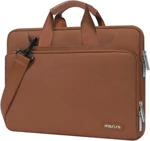 MOSISO 360 Protective Laptop Shoulder Bag Compatible with MacBook Air 15 M4 A3241 M3 A3114 M2 A2941/Pro 16 inch M4 M3 M2 M1, 15-15.6 inch Notebook,Matching Color Sleeve with Belt, Caramel Brown
