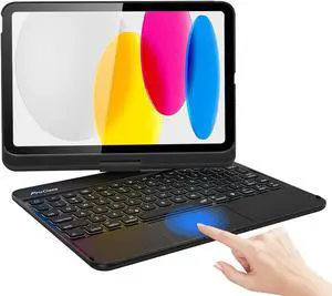 ProCase 360° Rotation iPad (A16) 11th 2025 / iPad 10th Generation Keyboard Case with Multi-Touch Trackpad for, 7 Color Backlit Touchpad Keyboard Case for 11th/10th Gen 11/10.9 inch Black