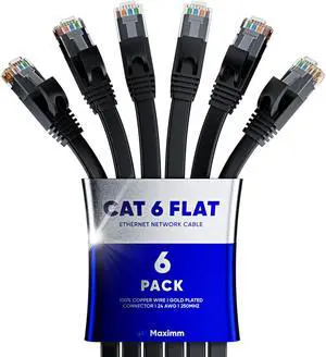 Cat 6 Ethernet Cable 20 ft - with a Flat, Space-Saving Design High-Speed Internet & Network LAN Patch Cable, RJ45 Connectors - 20ft / Black / 6 Pack - Perfect for Gaming, Streaming, and More