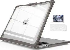 IBENZER Heavy Duty Case for New 2024 2023 MacBook Air 15 inch M3 A3114 M2 A2941, Hexpact case with ScreenFilm & KeyboardCover, Protective Cover for Mac Air 15.3, Gray, HPE-AT15-GY+2