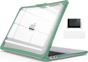 IBENZER Heavy Duty Case for 2024 2023 2022 M2 M1 MacBook Pro 13 inch A2338 A2289 A2251 A2159 A1989 with Screen Film&Keyboard Cover, Hexpact Case for 2024-2016 Mac Pro 13, Midnight Green,HPE-T13MTGN+2