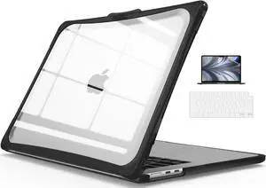 IBENZER Heavy Duty Case for 2025 2024 2023 MacBook Air 15 inch M4 A3241 M3 A3114 M2 A2941, Hexpact case with ScreenFilm &KeyboardCover, Protective Cover for Mac Air 15.3, Black, HPE-AT15-BK