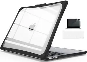 IBENZER Heavy Duty Case for 2024 2023 2022 M2 M1 MacBook Pro 13 inch A2338 A2289 A2251 A2159 A1989 with Screen Film&Keyboard Cover, Hexpact Case for 2024-2016 Mac Pro 13, Black, HPE-T13BK+2