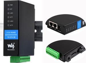 2-Ch RS485 to RJ45 Ethernet Serial Server Dual Ethernet Ports, Rail-Mount Industrial Isolated Serial Module, Bi-Directional Transparent Transmission, RS485 Independently Operation, Modbus/MQTT Support