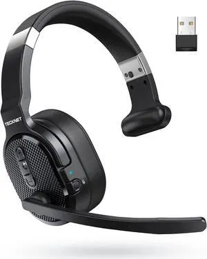TECKNET Trucker Bluetooth Headset, AI Noise Canceling 70h Wireless Headphones Bluetooth with Microphone & Dongle, ENC Headset with Mute for PC Phone Laptop Office Home, All Day Comfort