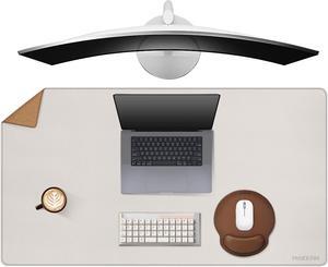 MAIDERN 40"x 24" Leather Desk Pad, Reversible Large Desk Mat, Cork & Leather Large mouse pad for desk, Waterproof Computer Desk Pad for Gaming Home Office (Cream)